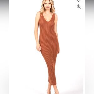 The Workshop V-Neck Ribbed Dark Coral Stretchy Maxi Dress